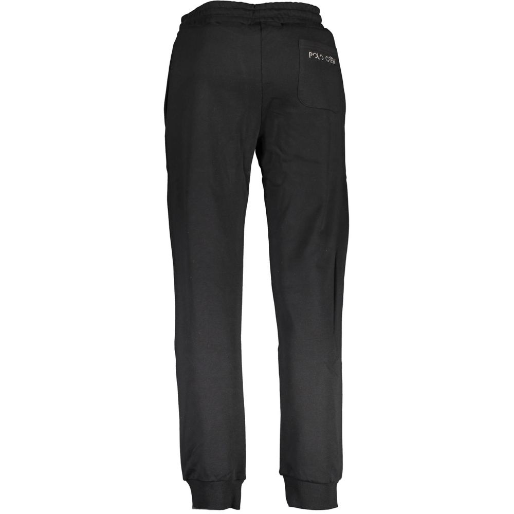La Martina Black Cotton Pant with elastic waist and ankles, two pockets, back pocket with embroidery logo. Stylish sports trousers.