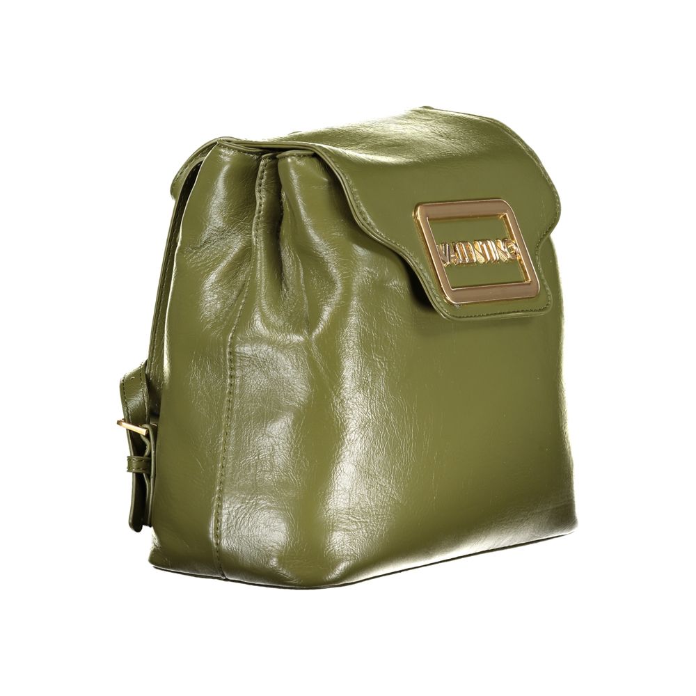 Mario Valentino Green Polyethylene Backpack with logo, adjustable straps, multiple pockets, and zip closure.