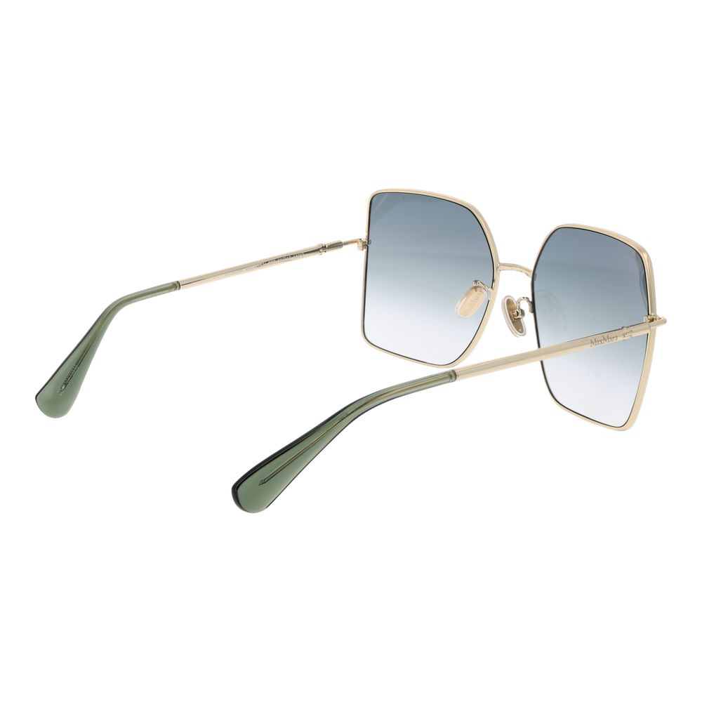 Max Mara Gold Metal Sunglasses with gradient green lenses and butterfly style, featuring full-rim metal frame and 100% UVA & UVB protection.