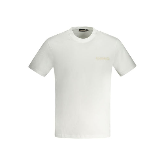 Napapijri White Cotton T-Shirt with short sleeves, relaxed fit, crew neck, pocket, contrasting details, embroidery, and logo