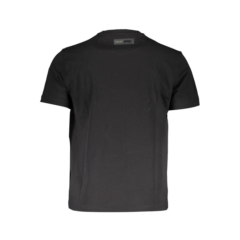 Alt Tag: Plein Sport Black Cotton T-Shirt, short sleeve crew neck with logo print, back view of stylish casual wear.