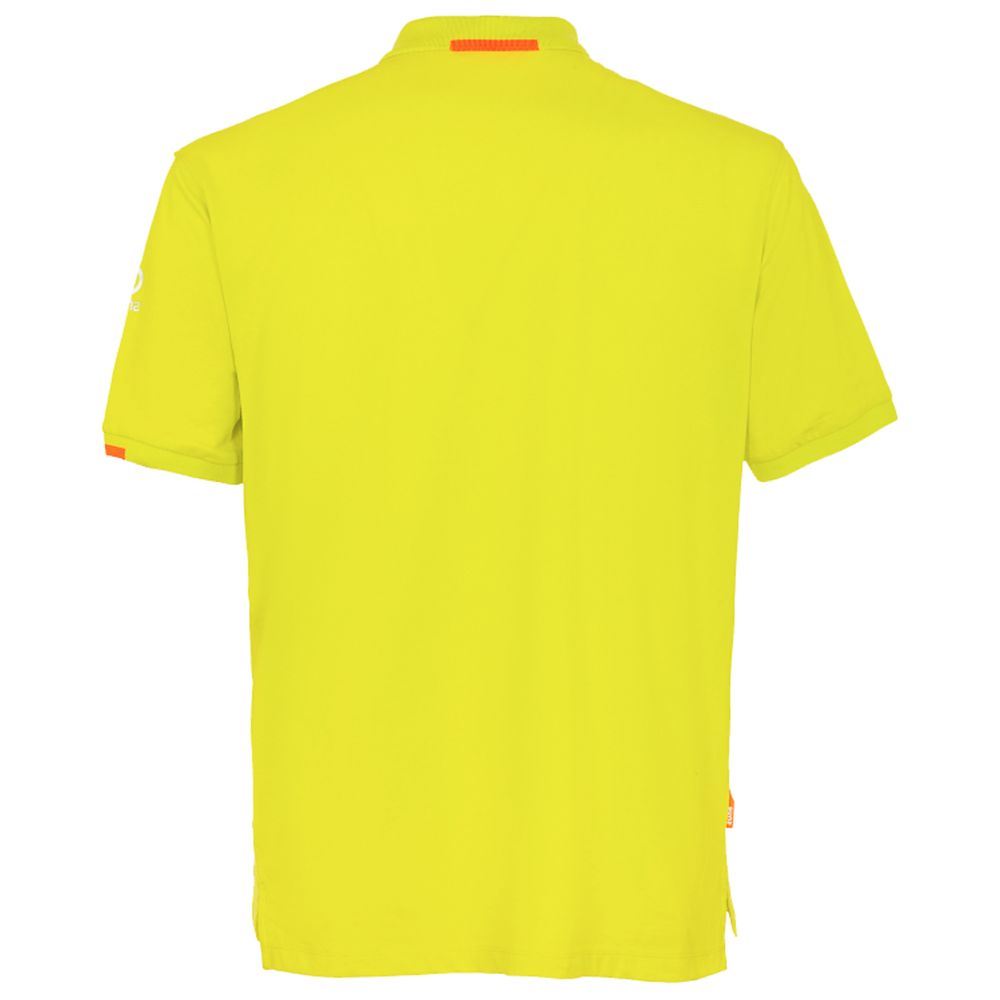 Suns Yellow Cotton Polo Shirt with ribbed collar, logo on sleeve, and button closure. Casual, stylish yellow polo.
