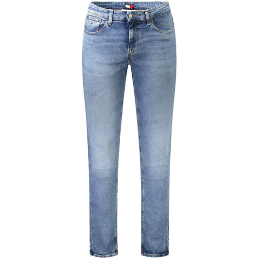 Tommy Hilfiger Blue Cotton Men's Slim Jeans with washed effect and iconic embroidery details for effortless style and comfort.