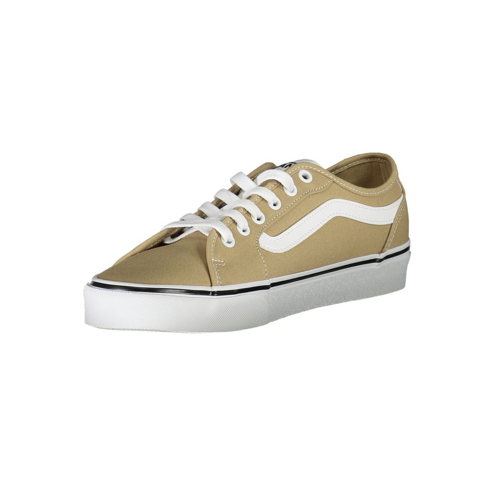 Vans Beige Polyester Sneaker with checked pattern and elastic slip-on feature.