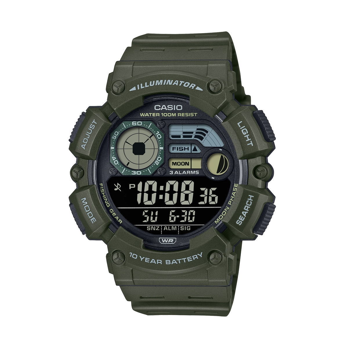 CASIO SPORT Mod. ILLUMINATOR 10 YEARS BATTERY - ARMY GREEN WS-1500H-3BVEF