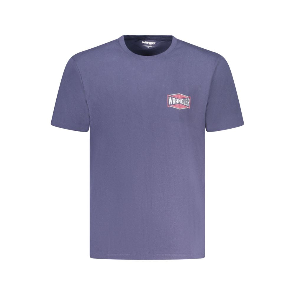 Wrangler Blue Cotton T-Shirt with short sleeves, small graphic tee, crew neck, and logo print.