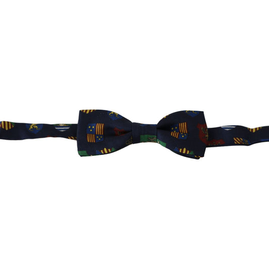 Dolce & Gabbana Blue Flags 100% Silk Adjustable Neck Papillon Men Bow Tie FT1068
