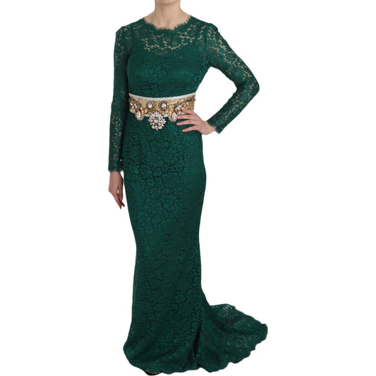 Dolce & Gabbana Crystal Gold Belt Lace Sheath Gown Dress
