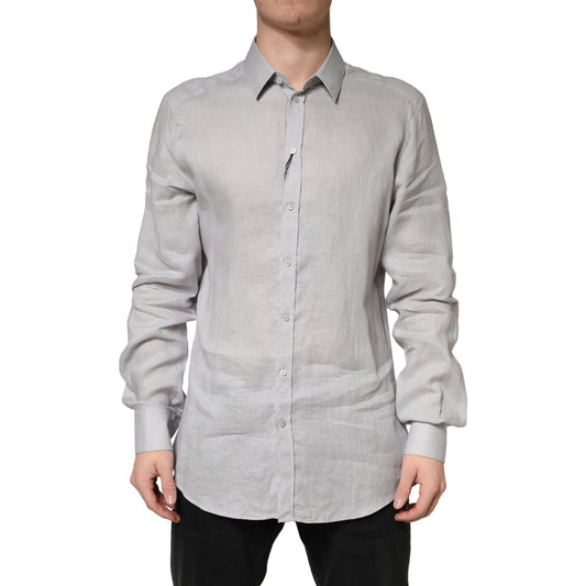 Dolce & Gabbana Gray GOLD Linen Long Sleeves Dress Men Shirt