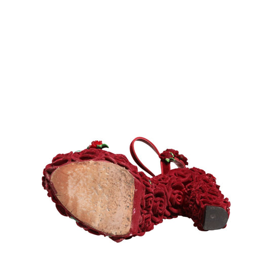 Dolce & Gabbana Red Rose Embellished Platform Sandals Shoes