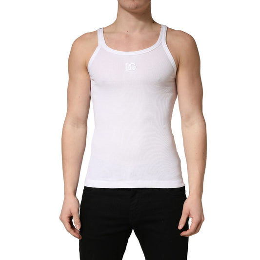 Dolce & Gabbana White Ribbed Cotton Sleeveless Tank  T-shirt