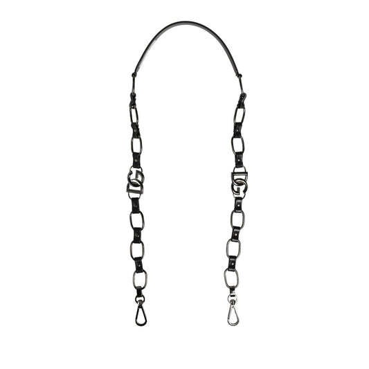 Dolce & Gabbana Black Leather Silver Chain Bag Accessory Shoulder Strap
