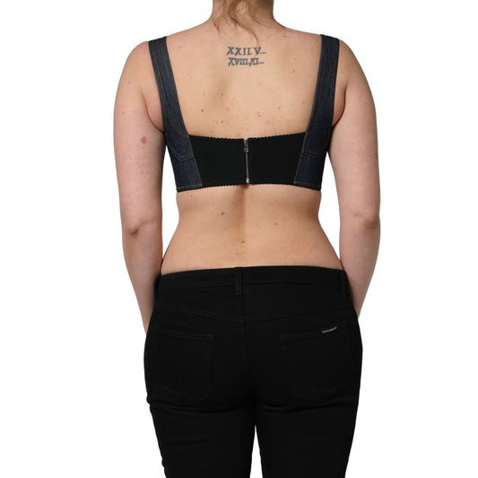 Dolce & Gabbana Black Denim Corset Bralette Cotton Cropped Top