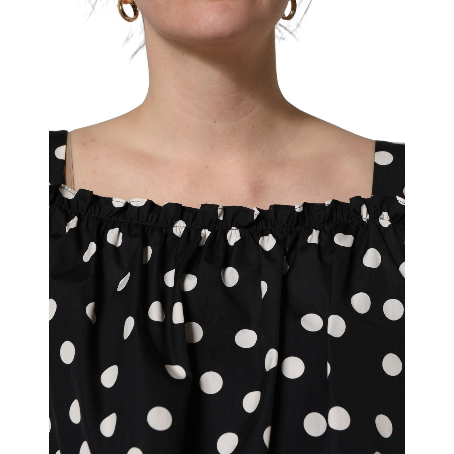Dolce & Gabbana Black White Polka Dot Off Shoulder Top