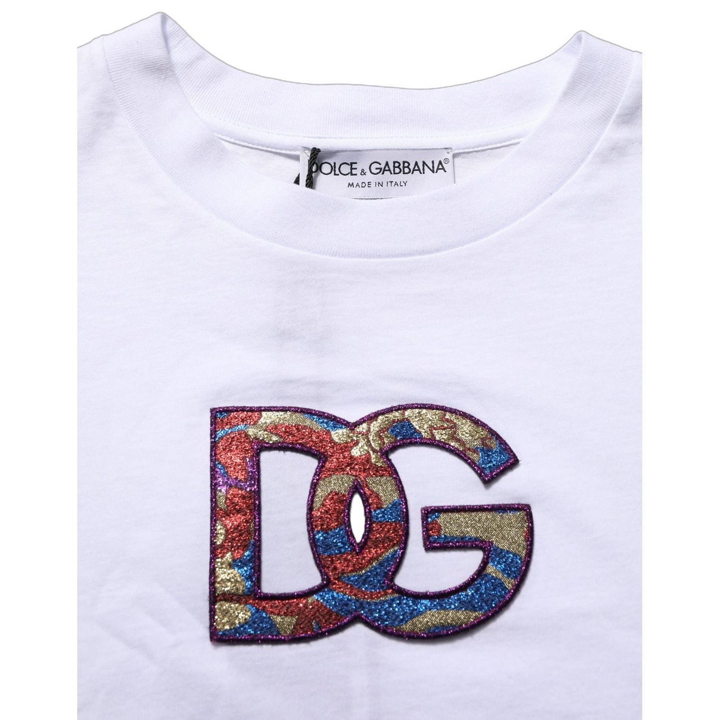 Dolce & Gabbana White Cotton DG Logo Patch Crew Neck T-shirt
