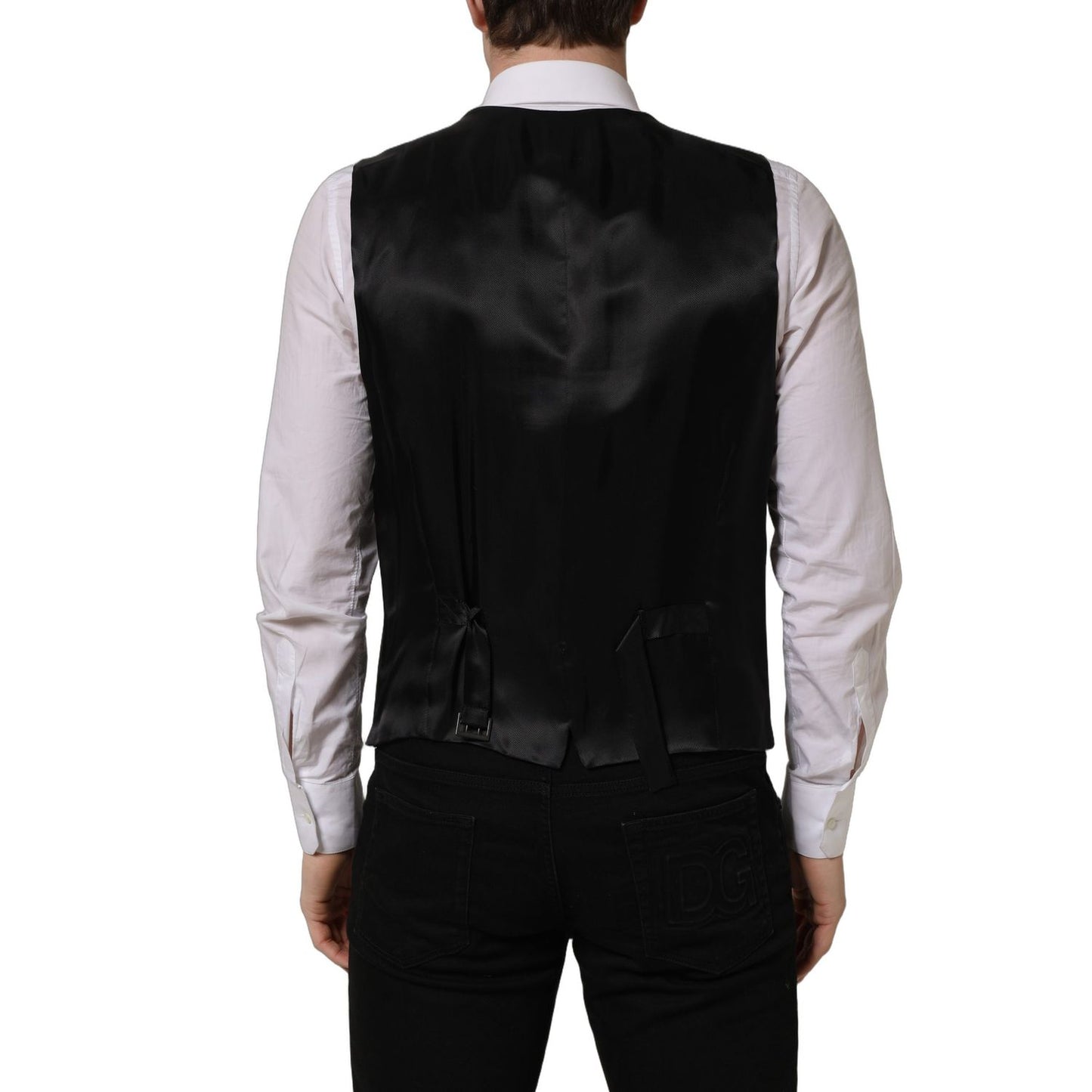 Dolce & Gabbana Black Wool Single Breasted Waistcoat Vest