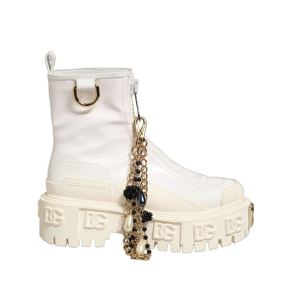 Dolce & Gabbana White Leather Rubber Logo Ankle Boots Shoes