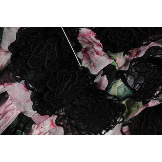 Dolce & Gabbana Black Floral Print Cotton Lace Maxi Dress