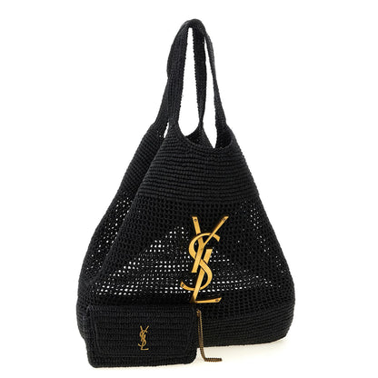 Saint Laurent Black Raffia Tote Bag