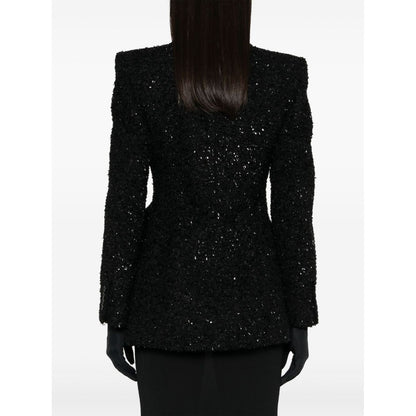 Balenciaga Hourglass tweed-texture padded-shoulder wool-blend blazer Jackets