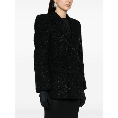 Balenciaga Hourglass tweed-texture padded-shoulder wool-blend blazer Jackets