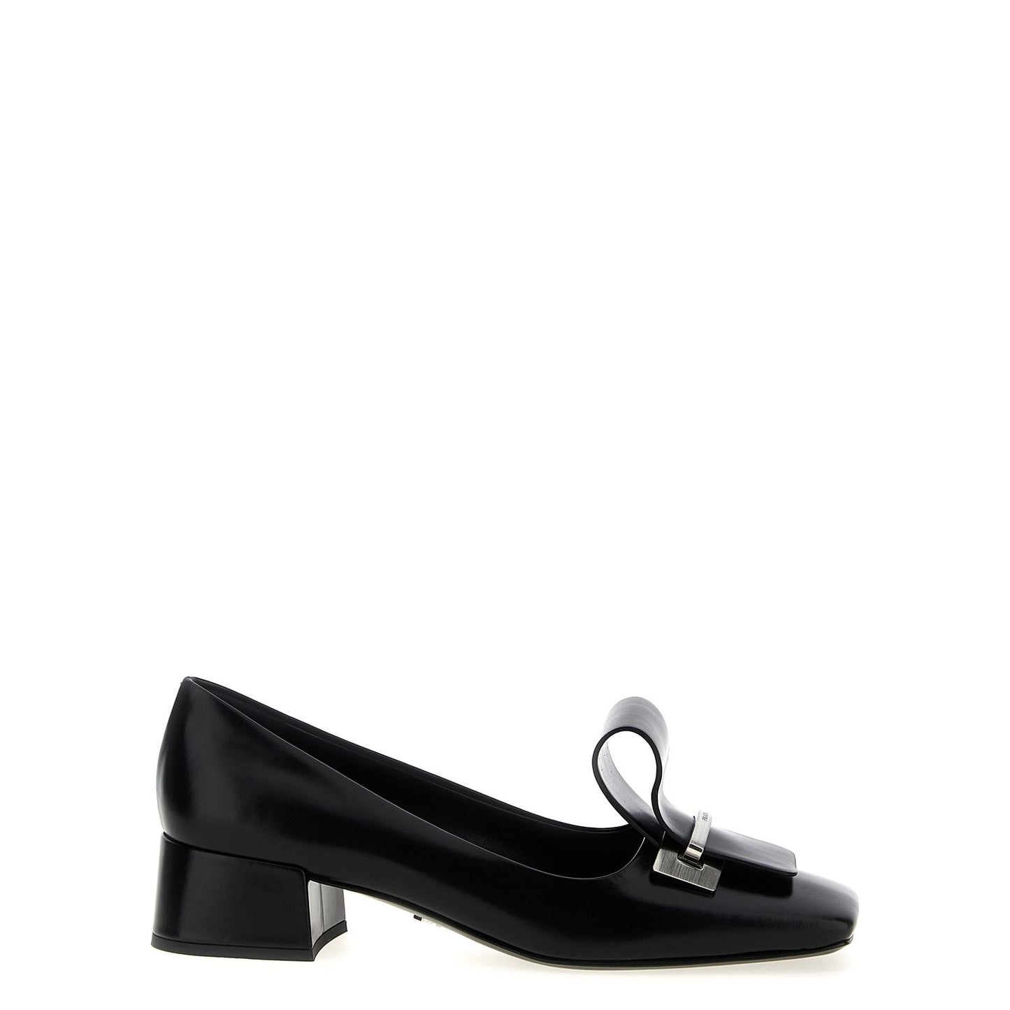 Prada Black Calfskin Mid Heel Pumps