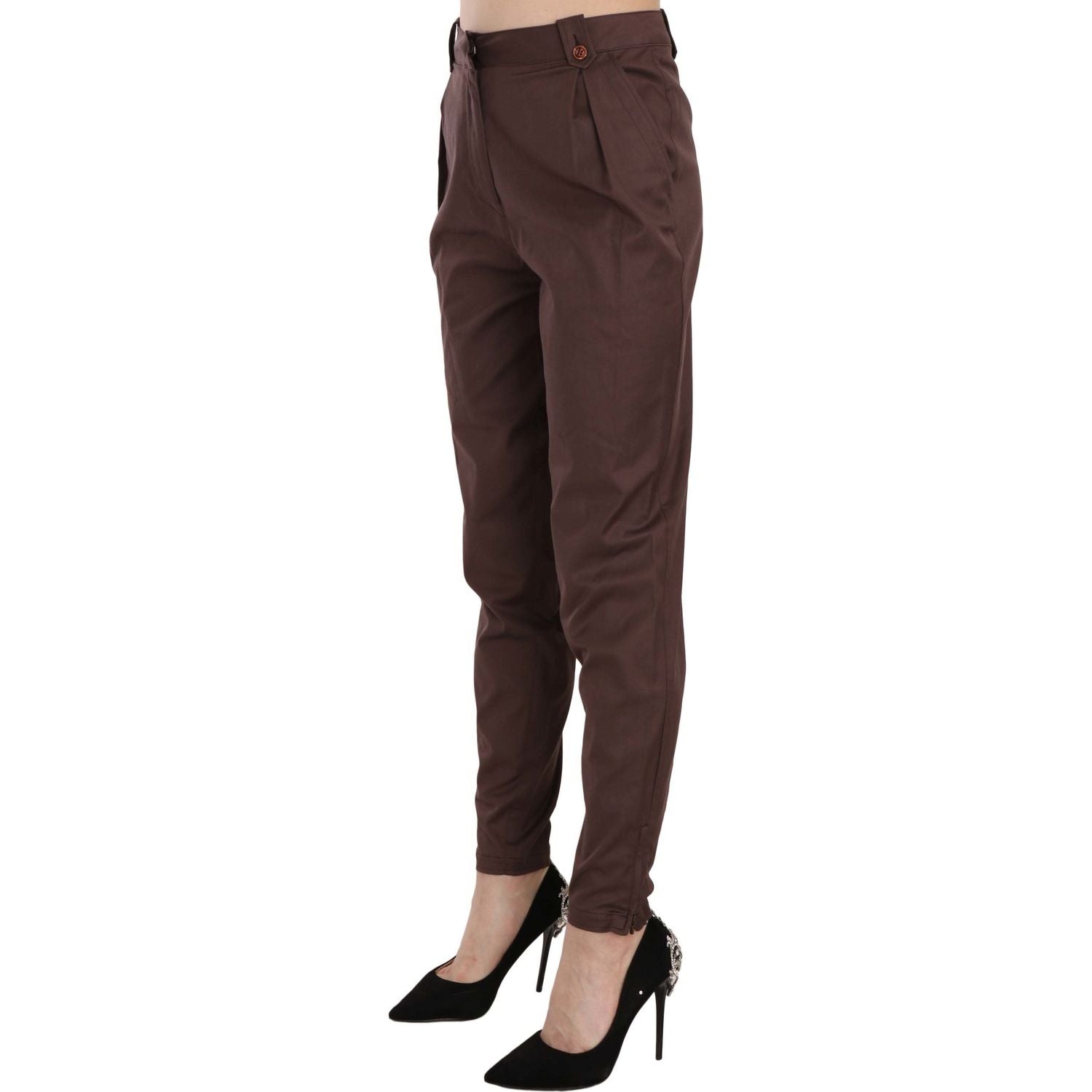 Just Cavalli Brown High Waist Tapered Formal Trousers Pants