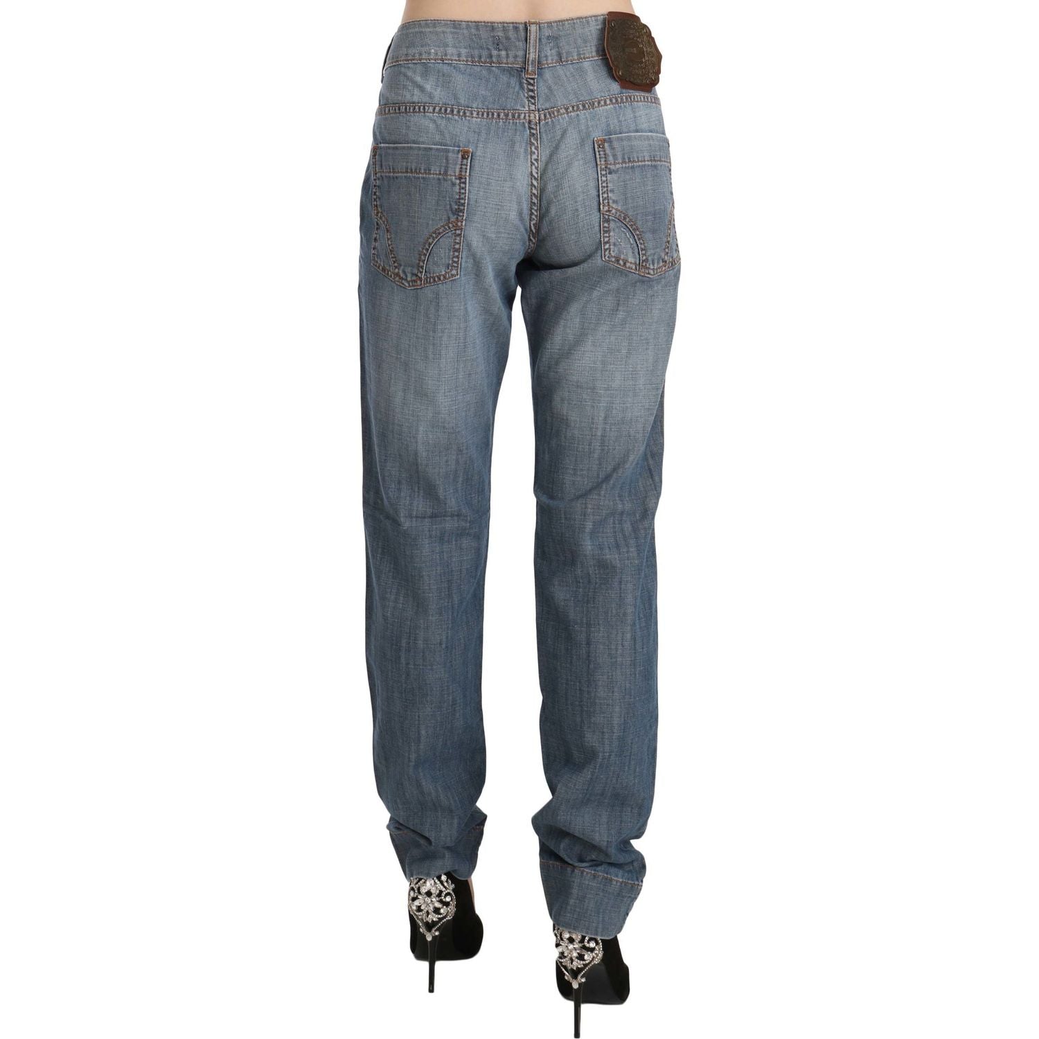 Just Cavalli Blue Washed Cotton Low Waist Slim Fit Denim Pants