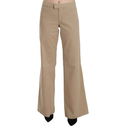 Just Cavalli Beige Cotton Mid Waist Flared Trousers Pants Jeans & Pants
