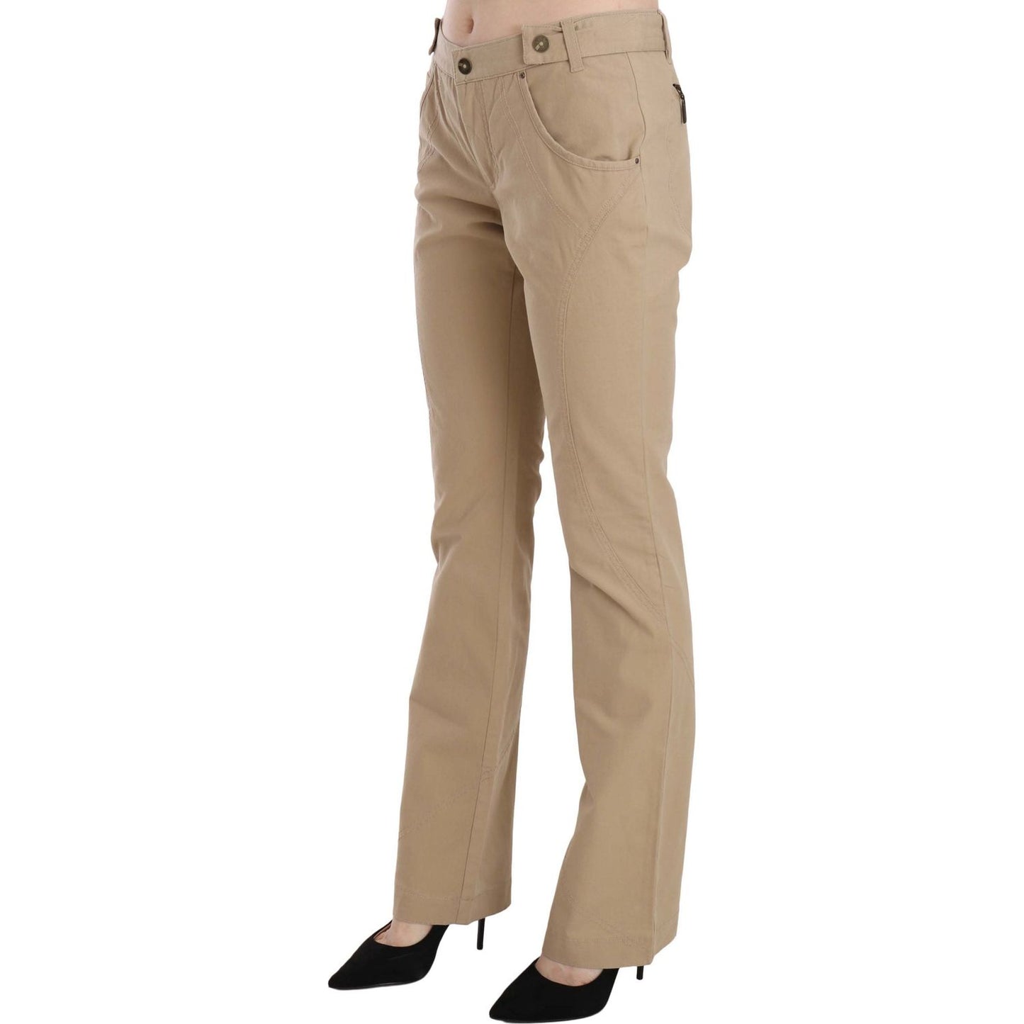 Just Cavalli Beige Cotton Mid Waist Straight Trousers Pants Jeans & Pants