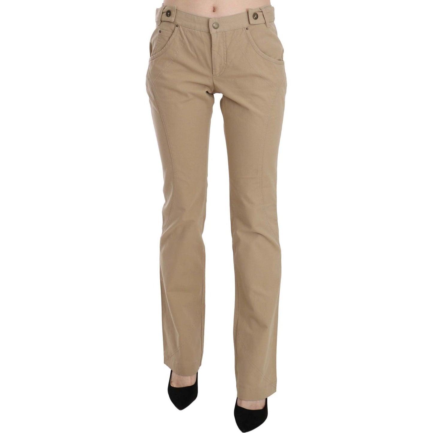 Just Cavalli Beige Cotton Mid Waist Straight Trousers Pants Jeans & Pants