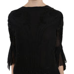 John Richmond Elegant Black Sequined Silk Mini Dress John Richmond Black