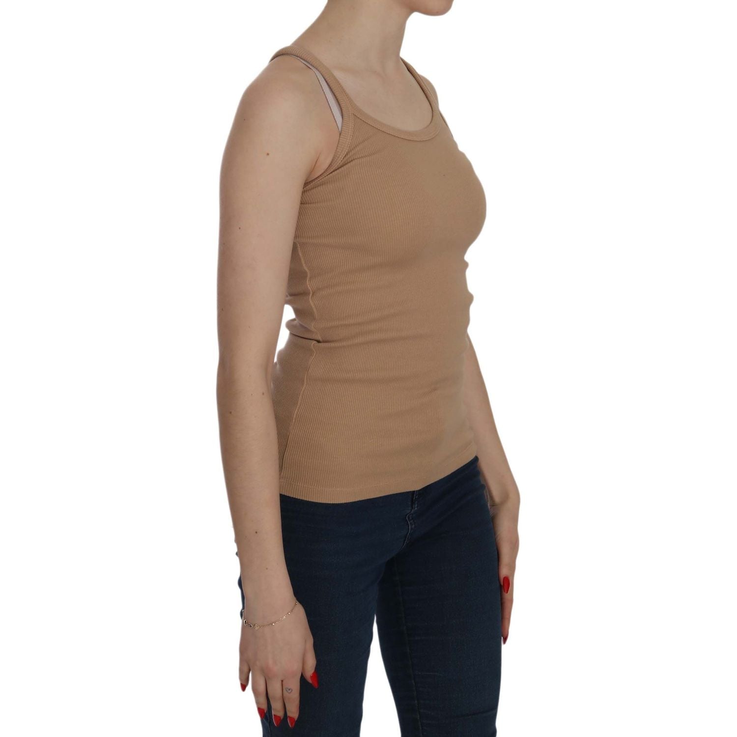 PINK MEMORIES - تانك من القطن باللون البيج بأشرطة رفيعة