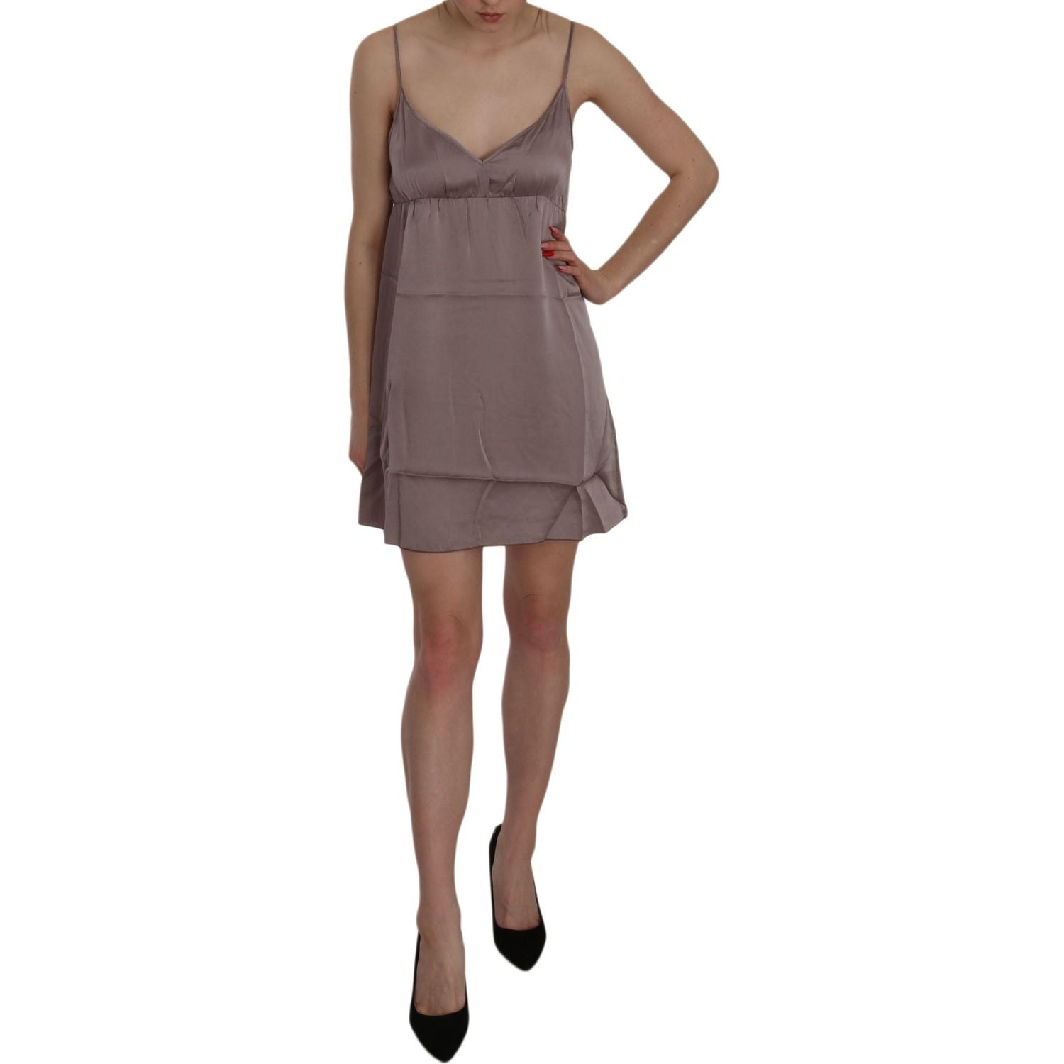 فستان قصير أنيق من الحرير بأشرطة رفيعة من PINK MEMORIES