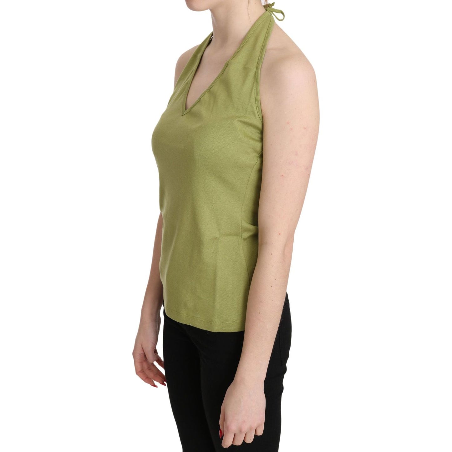 GF Ferre Green Halter Cotton Sleeveless Casual Tank Top Blouse