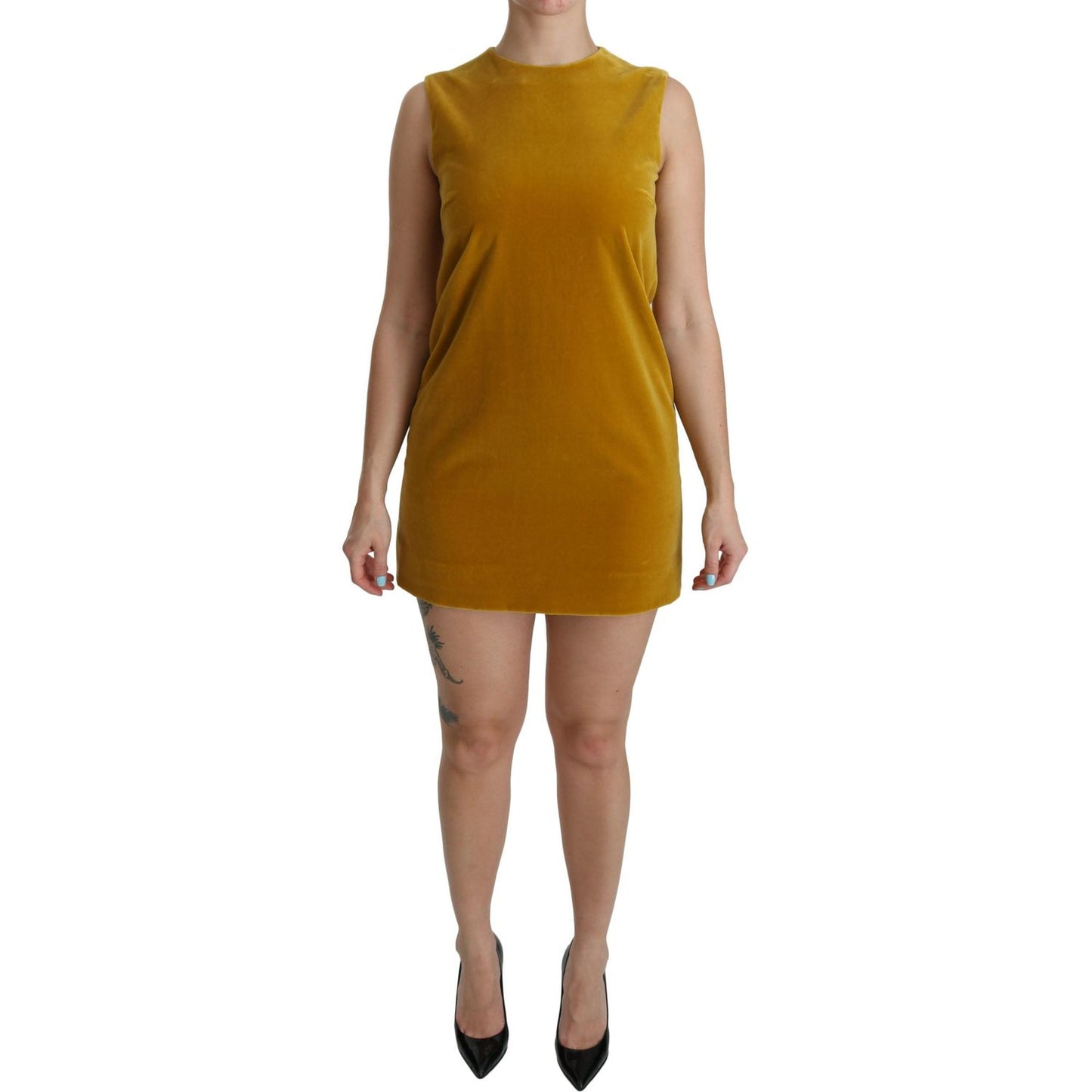 Dolce & Gabbana Mustard Velvet Stretch Shift Mini Dress DR2089-40