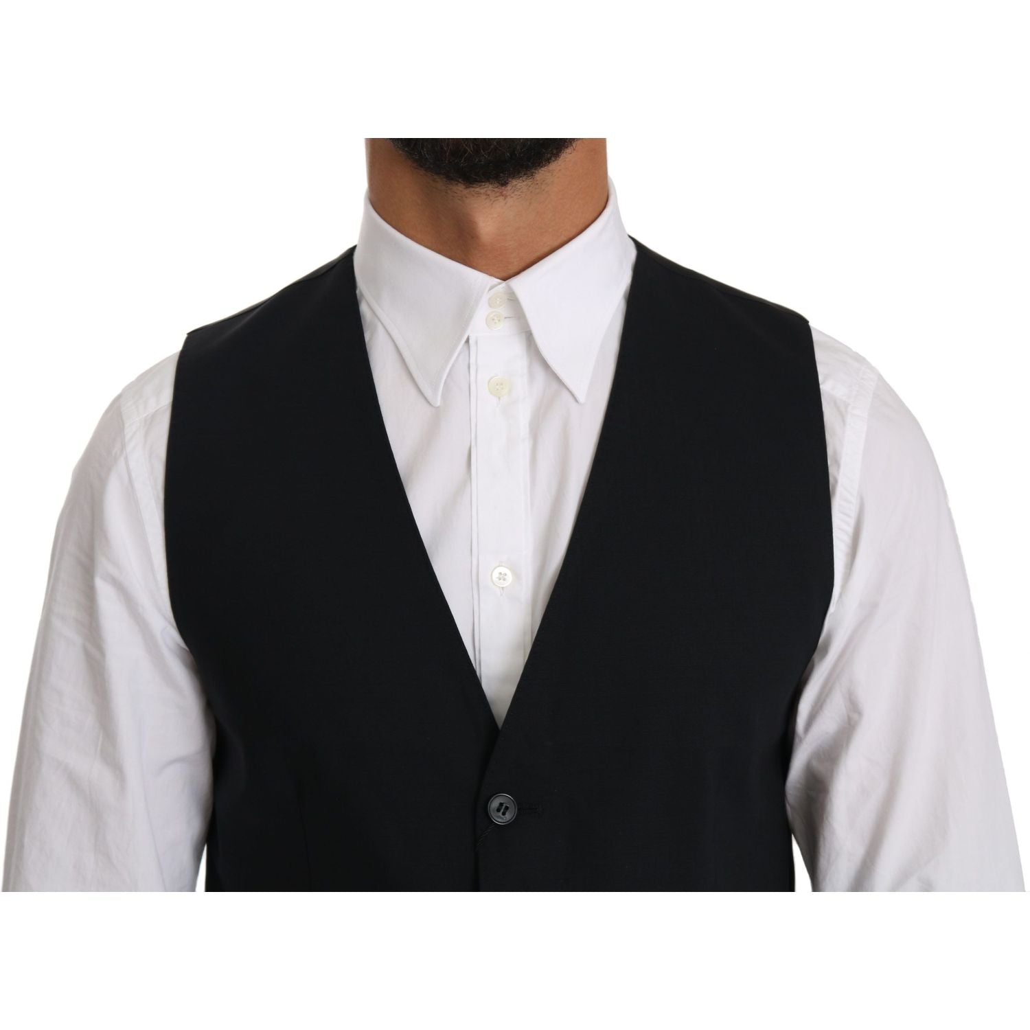 Dolce & Gabbana Blue Wool Waistcoat Formal Gilet Vest