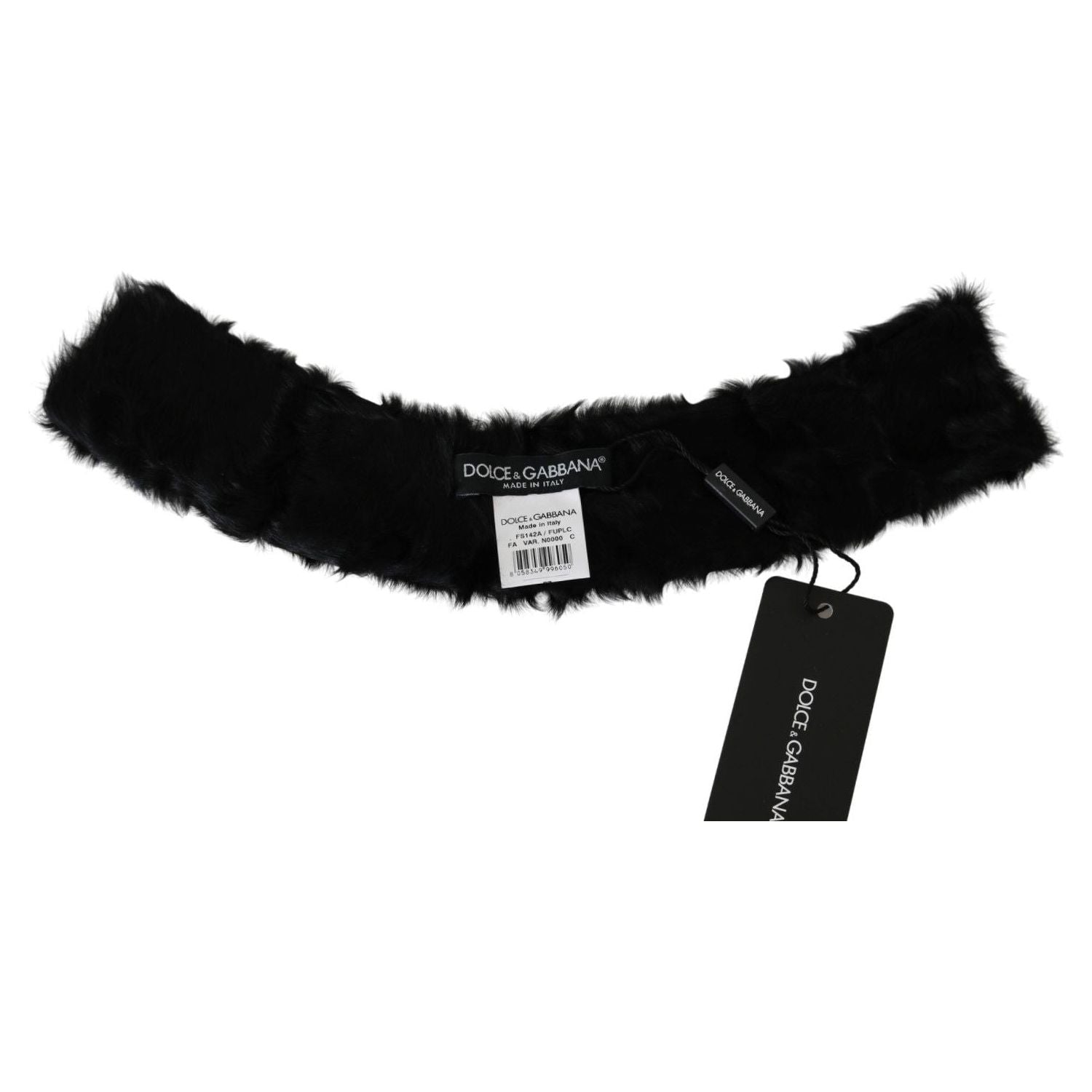 Dolce & Gabbana Black Fur Neck Collar Wrap Lambskin Scarf