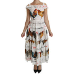 Dolce & Gabbana White Rooster Sheath Midi Cotton Dress DR2140-38