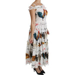 Dolce & Gabbana White Rooster Sheath Midi Cotton Dress DR2140-38
