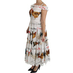 Dolce & Gabbana White Rooster Sheath Midi Cotton Dress DR2140-38