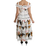 Dolce & Gabbana White Rooster Sheath Midi Cotton Dress DR2140-38