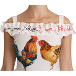 Dolce & Gabbana White Rooster Sheath Midi Cotton Dress DR2140-38