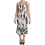 Dolce & Gabbana White Black Printed Sheath Midi Viscose Dress DR2145-42