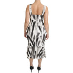 Dolce & Gabbana White Black Printed Sheath Midi Viscose Dress DR2145-42