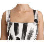 Dolce & Gabbana White Black Printed Sheath Midi Viscose Dress DR2145-42