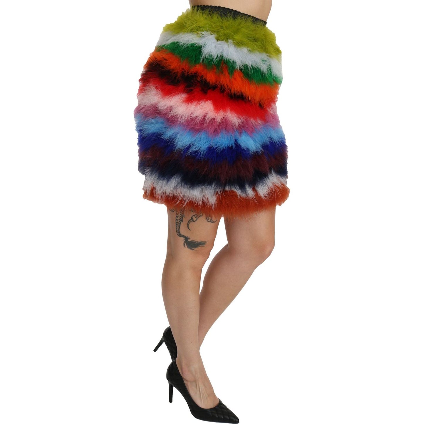 Dolce & Gabbana Red Blue High Waist Mini Feather Skirt