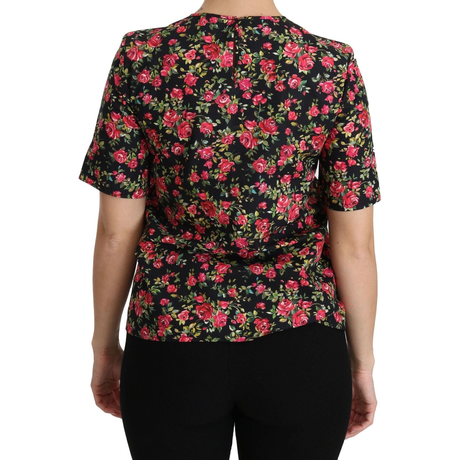 Dolce & Gabbana Black Floral Roses Short Sleeve Top Blouse