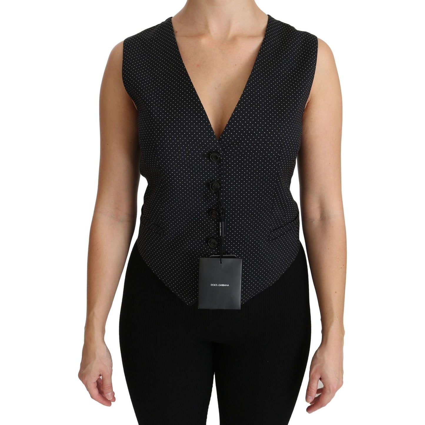 Dolce & Gabbana Black Dotted Waistcoat Vest Blouse Top TSH4288-42