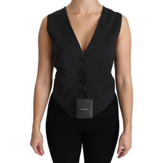 Dolce & Gabbana Black Dotted Waistcoat Vest Blouse Top TSH4288-42